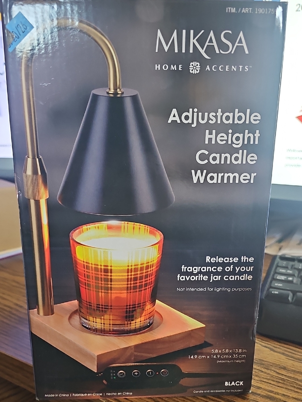 Mikasa Black and Gold Adjustable Candle Warmer with Wooden Base